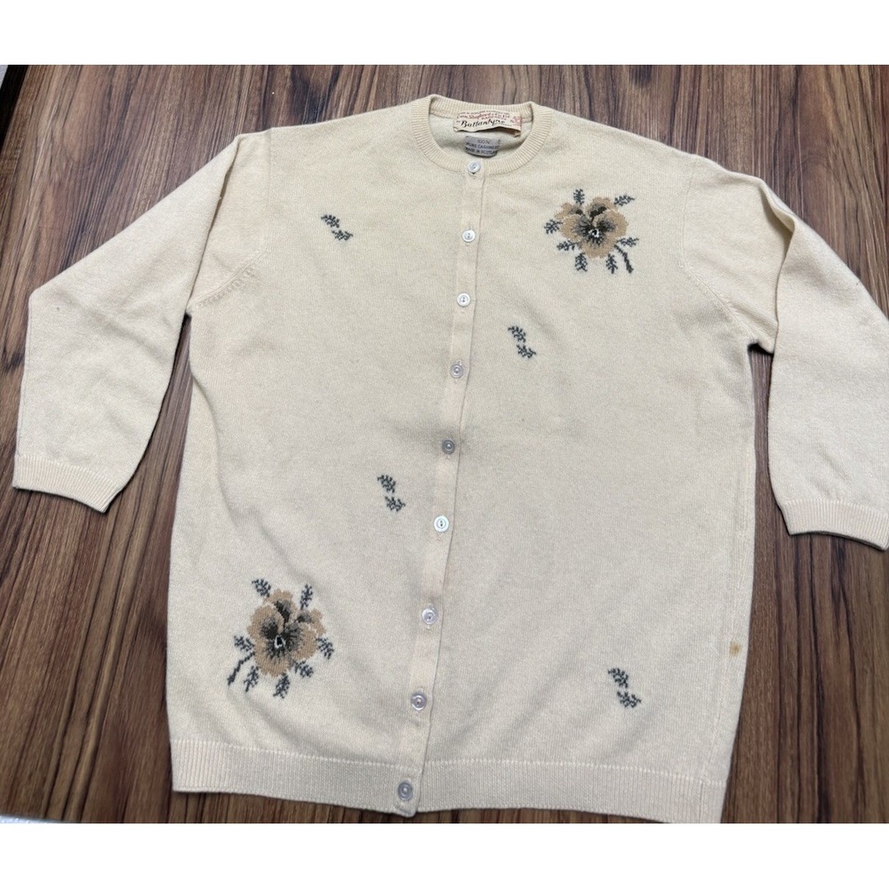 Vintage 1960s Ballantyne of Peebles 100% Cashmere Floral Cardigan Scotland S